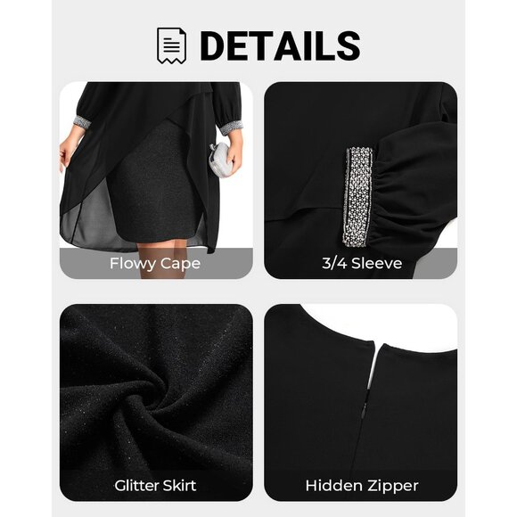 Plus Size Cocktail Dress Chiffon Cape Glitter Evening Party Wedding Guest - Picture 5 of 5